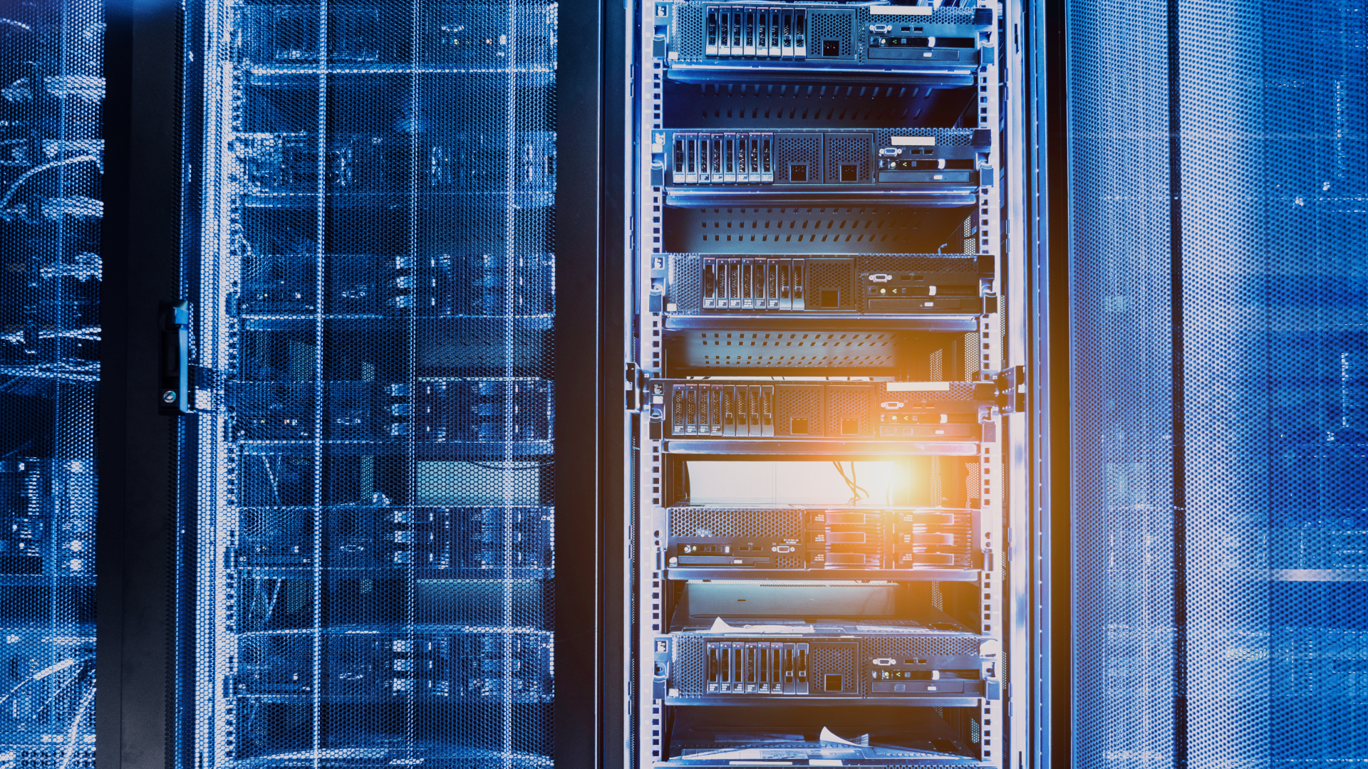 Server room with blue lighting